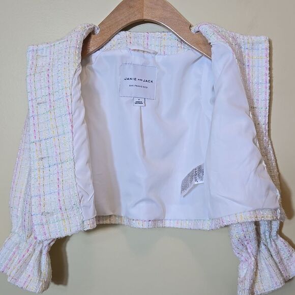 Janie & Jack Tweed Ruffle Sleeve Cropped Jacket Pastel Size 3 Dressy Preppy Luxe - Picture 11 of 14